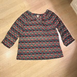 Lucky Brand Popover Blouse Top Boho Floral 3/4 Sleeve Size XL